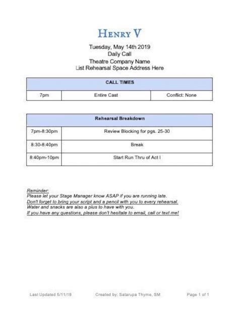 Theatre Contact Sheet Template