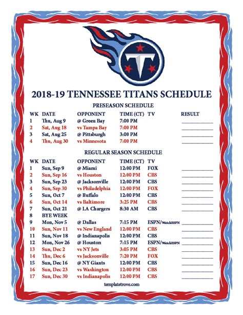 Titans Printable Schedule