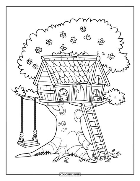 tree house coloring paper, Simple tree house coloring pages