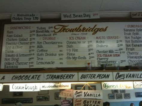 trowbridges ice cream bar menu