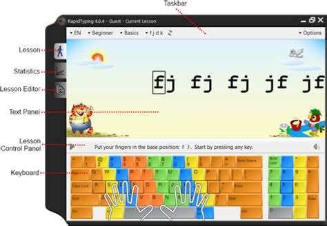 typing tutor user interface, Tutor typing colourful rapidtyping features jari mengetik multilingual powerful cepat. Typing tutor: features. easy interface