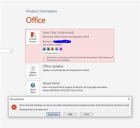unable to activate office 2019, Licence activation office 2019