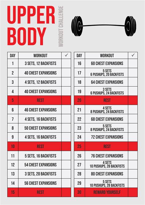 Upper Body Workout Chart
