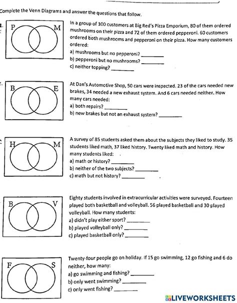 venn diagram problems to print 