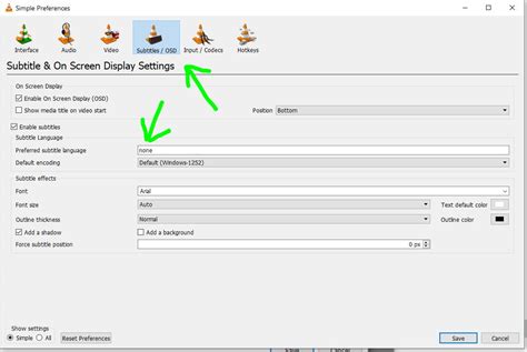 vlc media player disable subtitles default, 