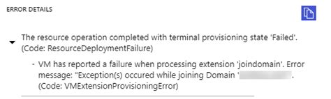 vm extension provisioning error join domain, Vm extension provisioning errors in virtual machine scale sets