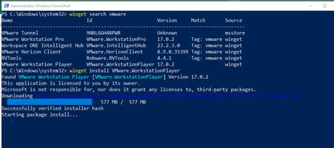 vmware workstation command line, Single command to install vmware workstation on windows 11