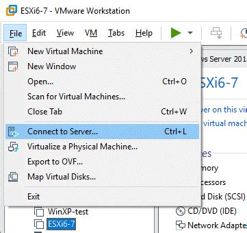 vmware workstation connect to server, 