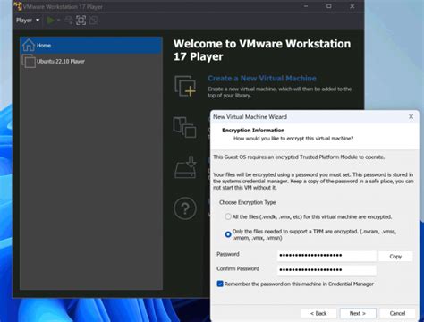 vmware workstation player encryption, Vmware workstation 17.0 player with windows 11 and server 2022 support