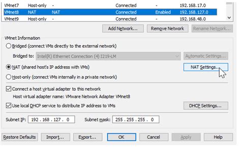 vmware workstation player nat port forwarding, Setting up nat networking