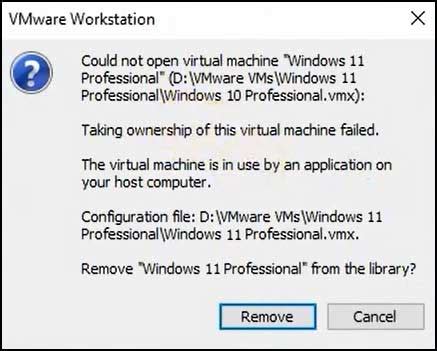 vmware workstation this virtual machine appears to be in use, 
