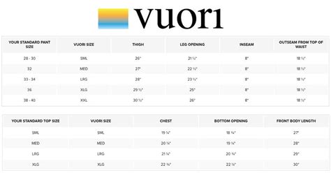 Vuori Men S Size Chart