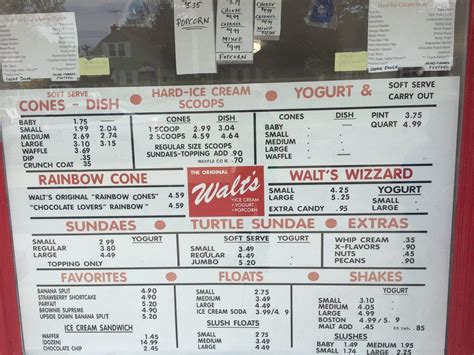 walts ice cream menu
