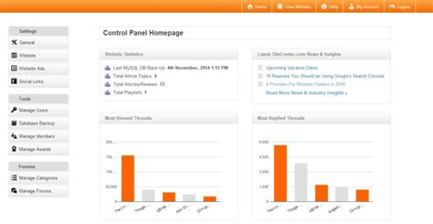 what are the content in the dashboard homepage, 