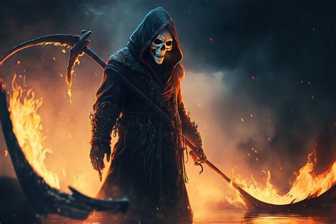 white scythe blue fire background, Dark fantasy artwork of a scythe surrounded by blue fire