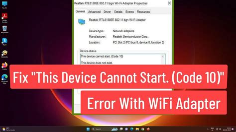 wifi adapter code 10 error, Solved this device cannot start code error network adapter