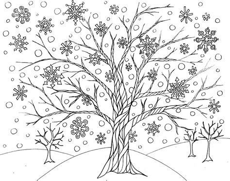 winter trees coloring pages, Click to see printable version of winter tree coloring page rose