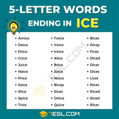 words ending in ice