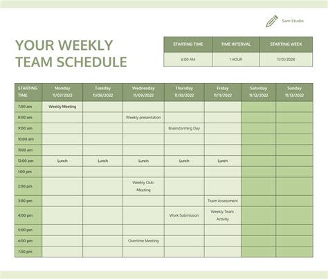 Work Day Schedule Template