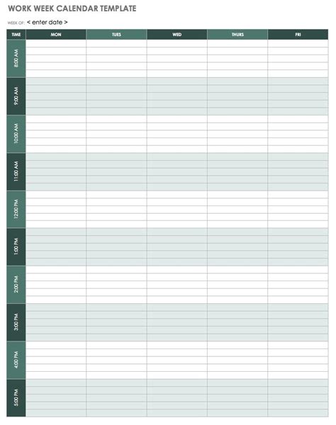 Work Week Calendar Template